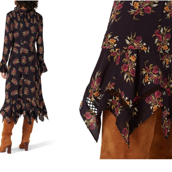 Thakoon Collective Black Floral Ruffle Crepe Long Sleeve Hourglass Midi Dress 10 - Picture 4 of 12